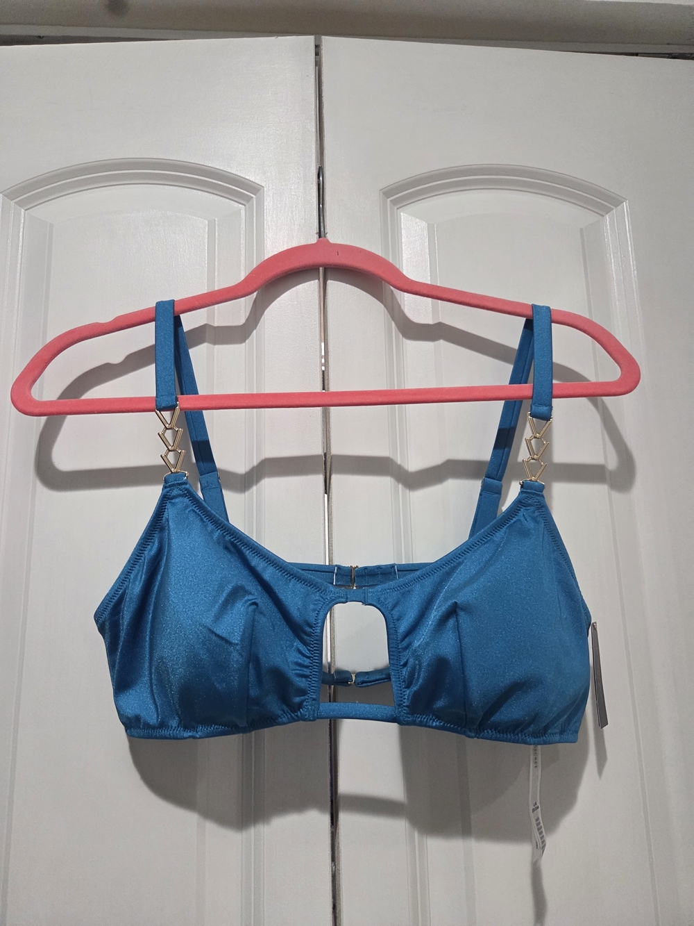 Victoria's Secret Cut Out Bikini Top Teal Blue with Gold Accent. Size L